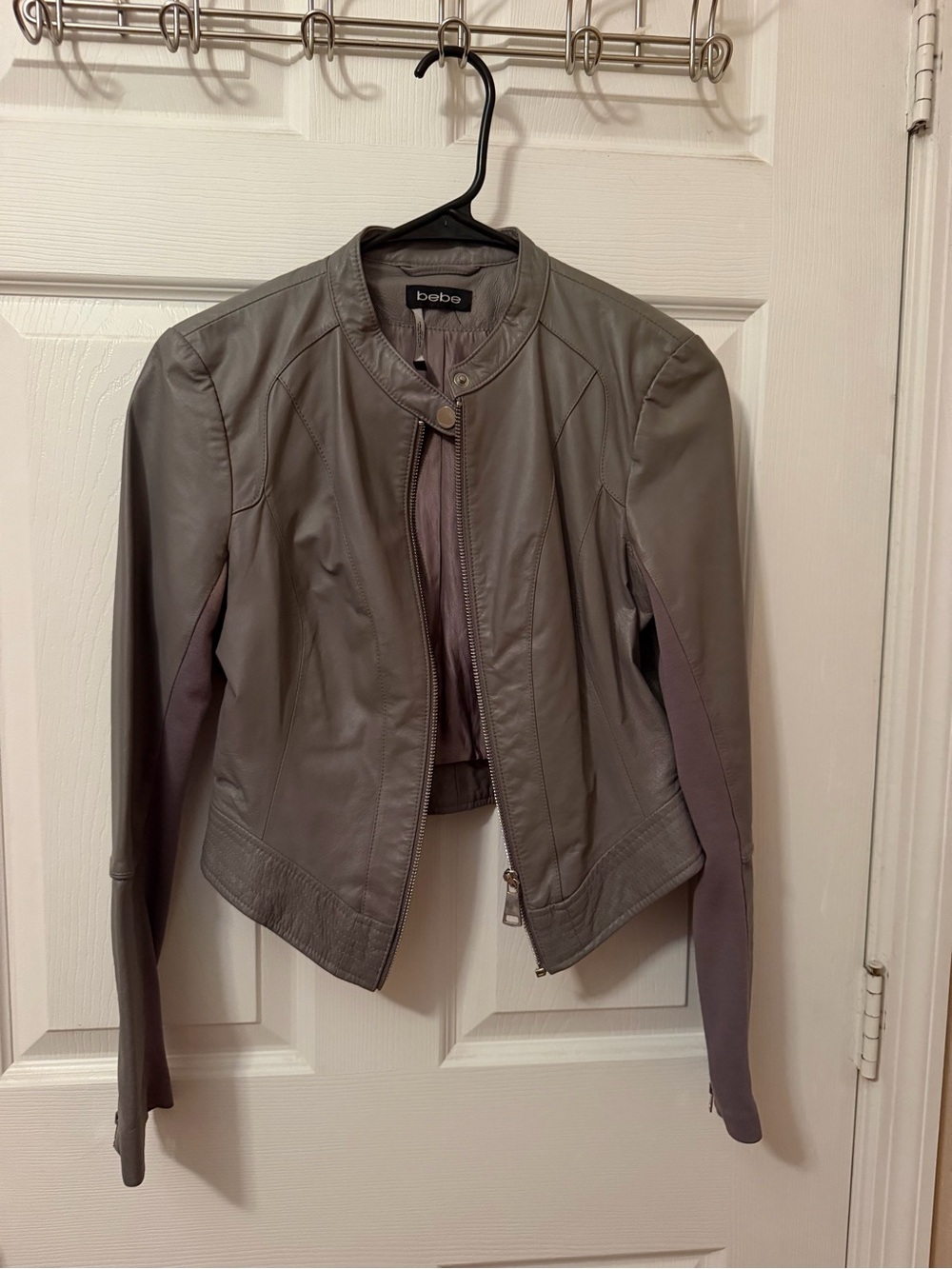 bebe Gray Faux Leather Moto Jacket